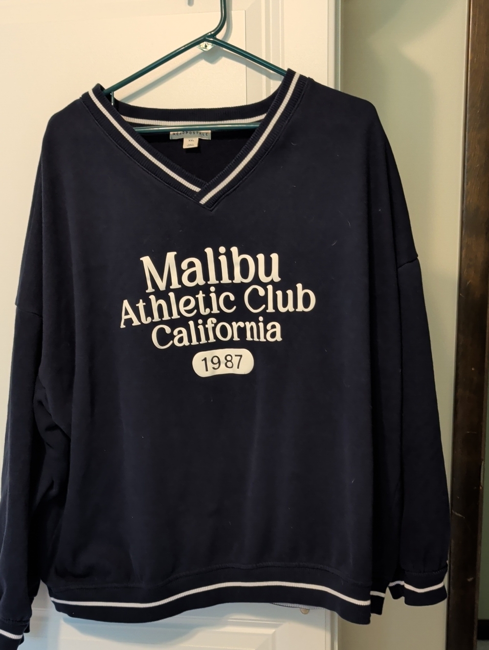 Aeropostale Navy V-Neck Malibu Athletic Club Sweater